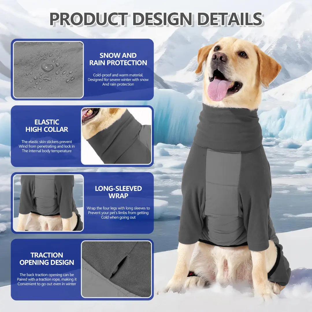 Turtleneck Fullbody Dog Coat with Four-Leg Coverage & Leash Opening