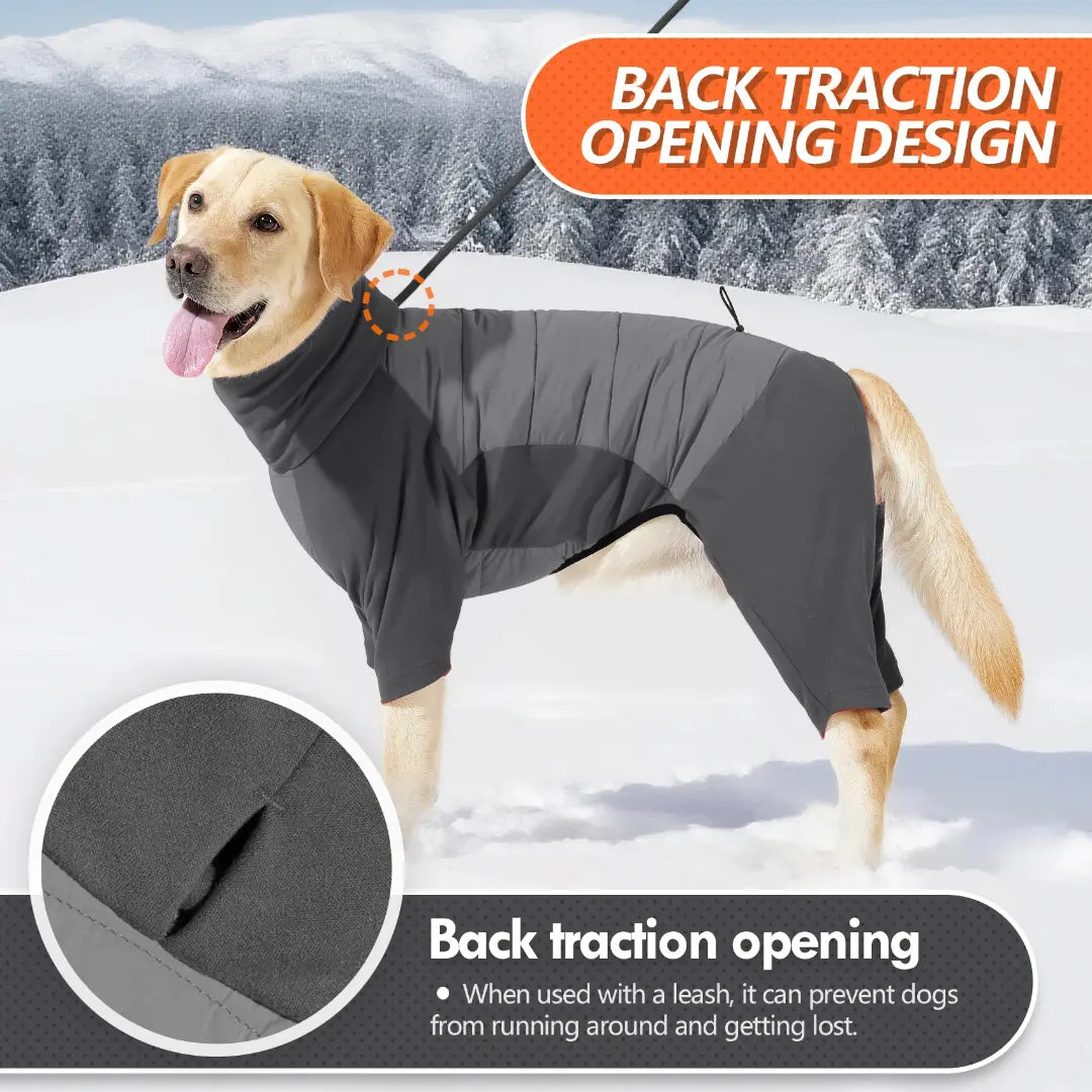 Turtleneck Fullbody Dog Coat with Four-Leg Coverage & Leash Opening