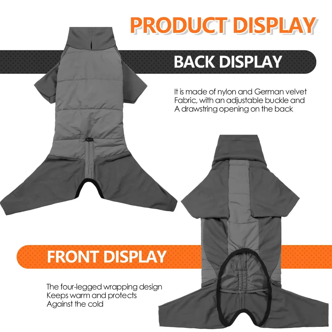 Turtleneck Fullbody Dog Coat with Four-Leg Coverage & Leash Opening