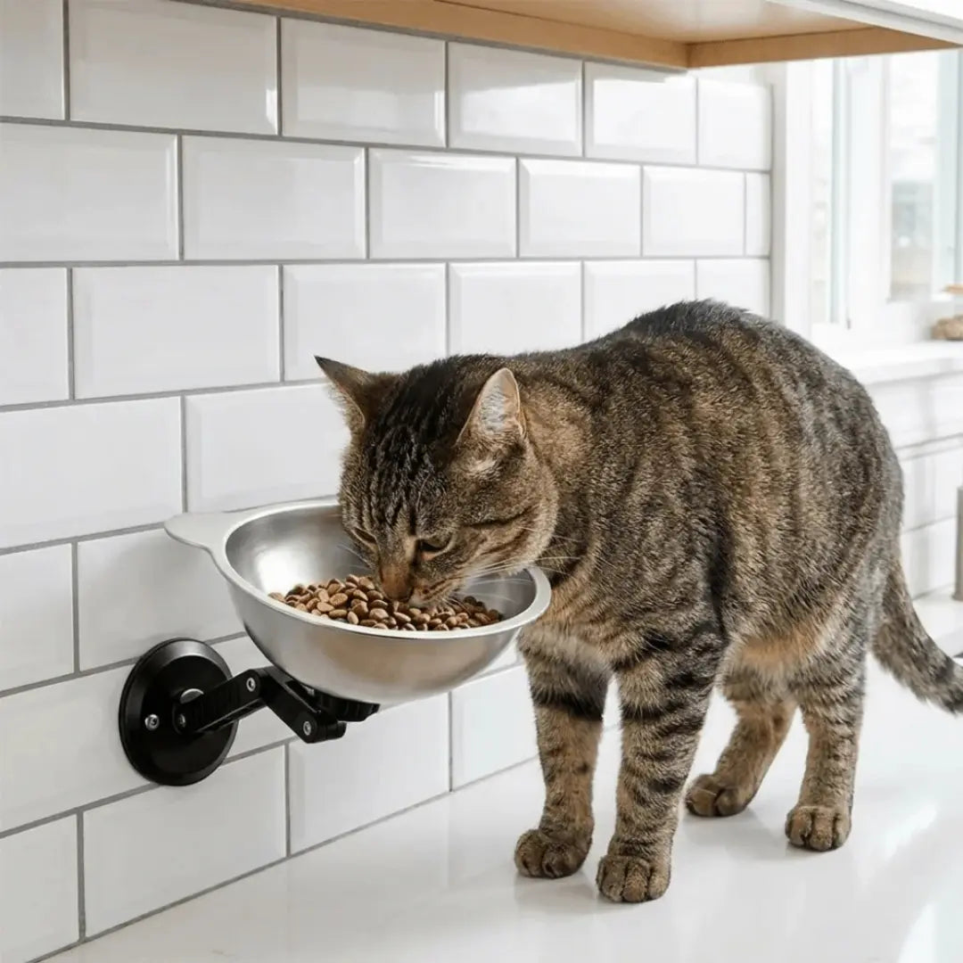 Wall Mounted Pet Bowl for Cats & Small Dogs, Adjustable Stainless Steel