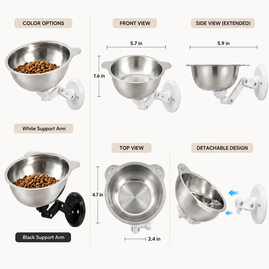 Wall Mounted Pet Bowl for Cats & Small Dogs, Adjustable Stainless Steel
