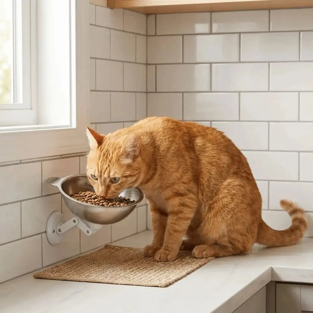 Wall Mounted Pet Bowl for Cats & Small Dogs, Adjustable Stainless Steel
